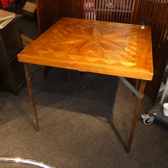 RSA SHELTERED WORKSHOPS INLAID NZ TIMBERS CARD TABLE