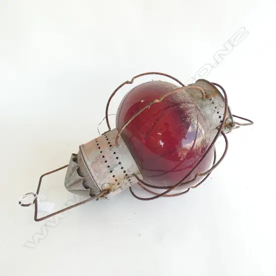VINTAGE RED GLASS LANTERN H.350mm