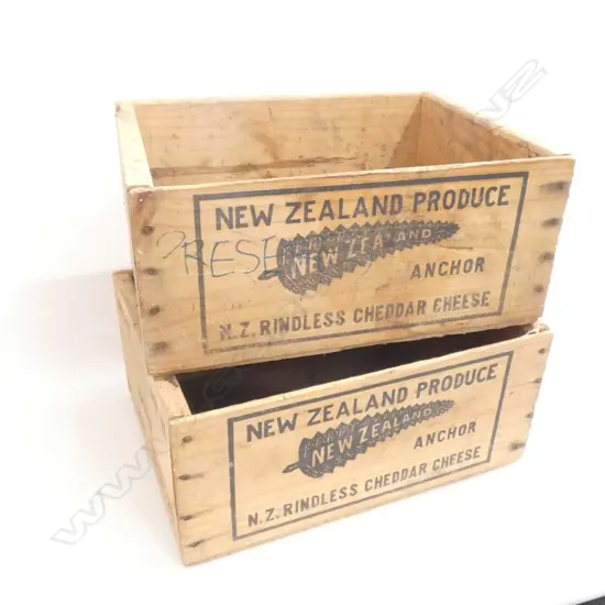 PR OLD WOODEN NZ ANCHOR CHEESE BOXES 400 X 300 X 180MM