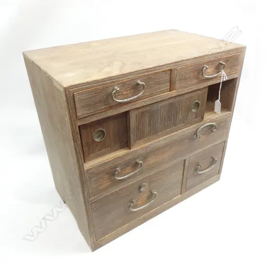 OLD JAPANESE WOODEN CABINET 5 DRAWER 2 DR 485x290x455mm