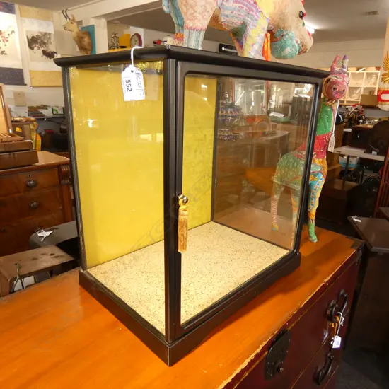 ORIENTAL GLASS DISPLAY CASE EBONISED FRAME...