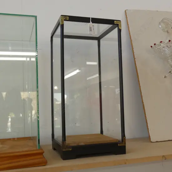 ORIENTAL GLASS DISPLAY CASE EBONISED FRAME...