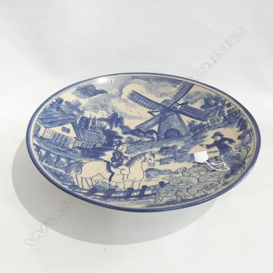 LG OLD BLUE & WHITE DUTCH SCENE CHARGER PLATE DIA  420MM (CHIPS TO BASE RIM UNDER PLATE)