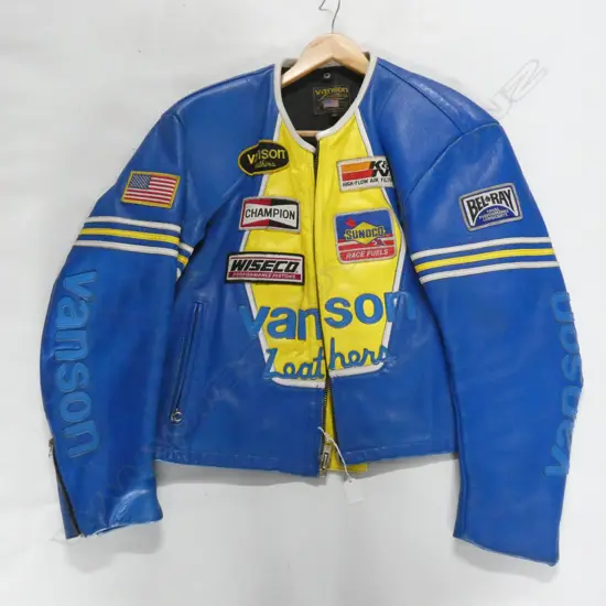 BLUE & YELLOW VANSON LEATHER BIKE RACING JACKET SIZE 46...