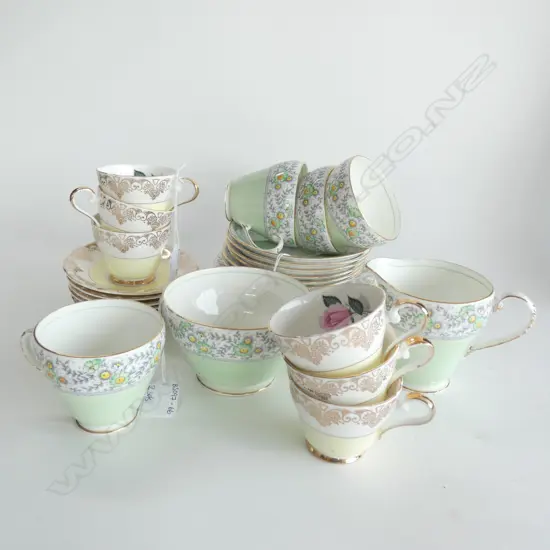12PC MINTON DEMI CUPS & SAUCERS & 18 PC GRAFTON TEA SET...