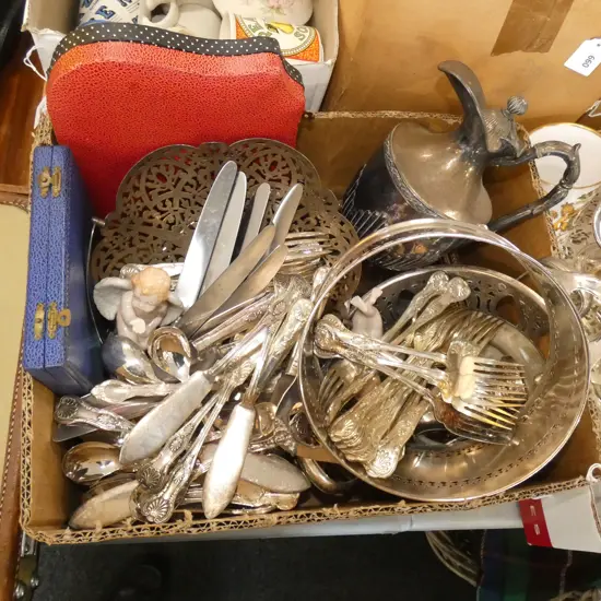 BOX LOT ASST. EP & CUTLERY ETC