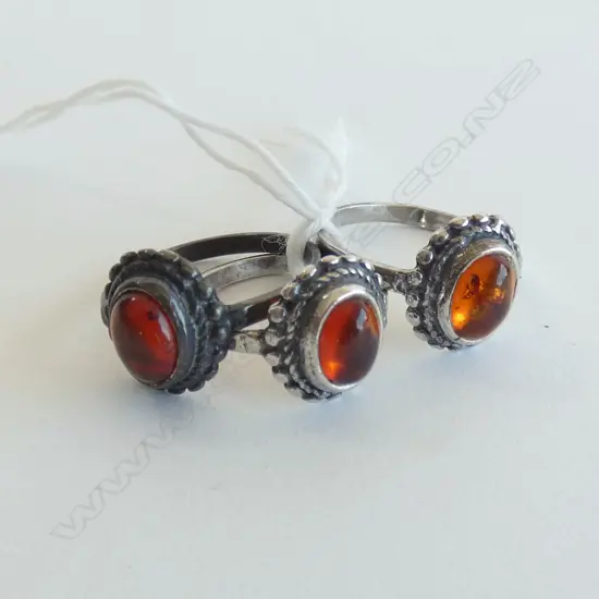 3 STG SILVER & AMBER RINGS 