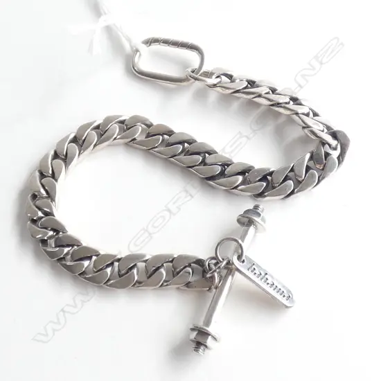 MODERN SILVER FLAT CURB LINK BRACELET 33.6GMS