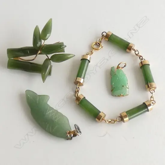ASST. JADE; GOLD PLATE & GREENSTONE BRACELET ETC
