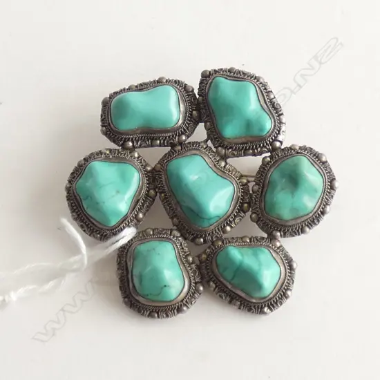SILVER & TURQUOISE MULTI STONE BROOCH 