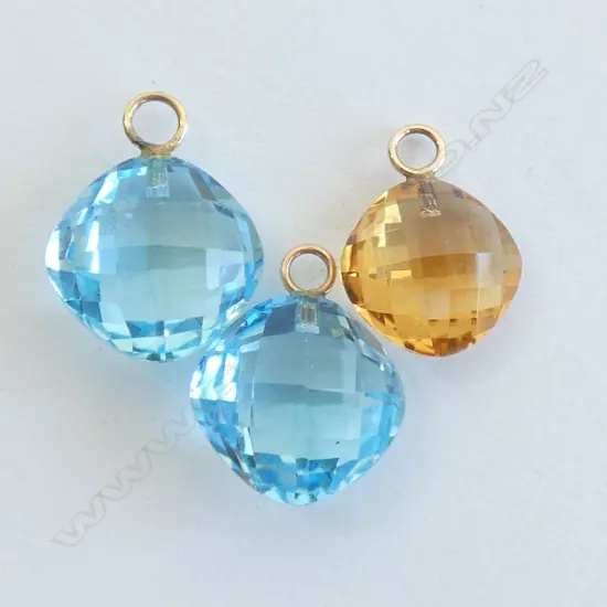 2 BLUE TOPAZ & 1 CITRINE FACETED PENDANTS 