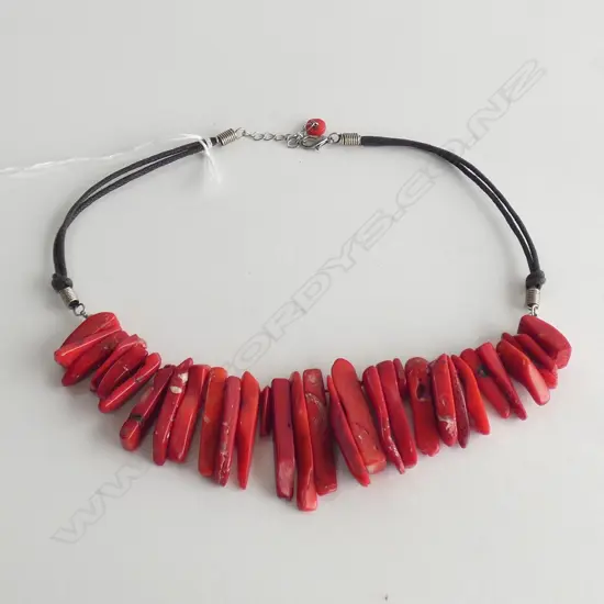 RED CORAL ? NECKLACE GRADUATING BARS CORD BACK