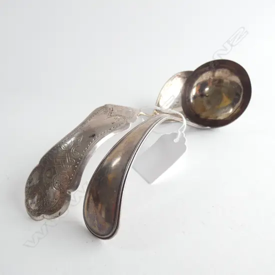 2 19thC DUTCH SILVER SAUCE LADLES 