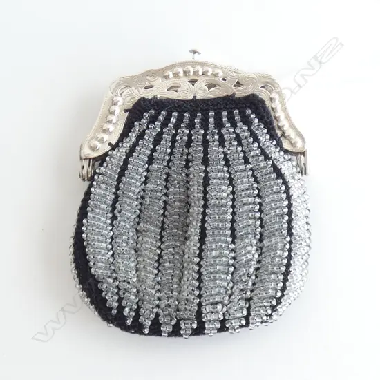 SILVER FRAMED BEADED COIN PURSE