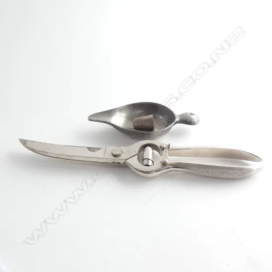 QUALITY OLD SHEARS + ANTIQUE PEWTER QUAICH & THIMBLE