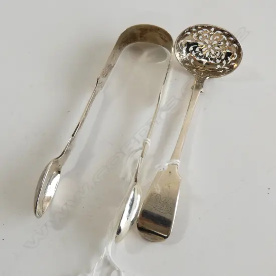 (17757)  STG SILVER SUGAR SIFTER & SUGAR TONGS