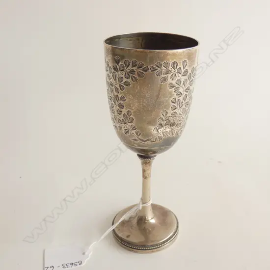 ENGRAVED STG SILVER WINE GOBLET -HALLMARKS WORN & DENTED - 120GMS