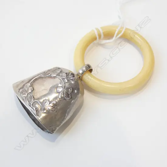 SILVER BABY BELL RATTLE WITH IVORINE RING