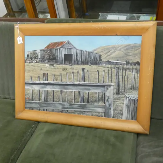 RON DRUETT 'NGONGOTAHA WOOLSHED II' ACRYLIC 395x585mm