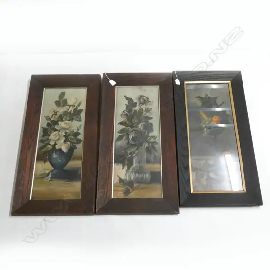 H T GARRATT (DE RITZ) (1875-1953) 3 COLONIAL STILL LIFE OILS 600x240mm 