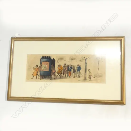 VINTAGE FRENCH ETCHING 'NAUGHTHY PUSSIES OF PARIS' 160x450mm
