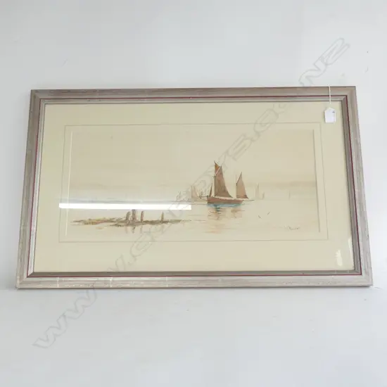 JA BRYANT COASTAL SCENE AUCKLAND HARBOUR WATERCOLOUR 240 X 56 MM