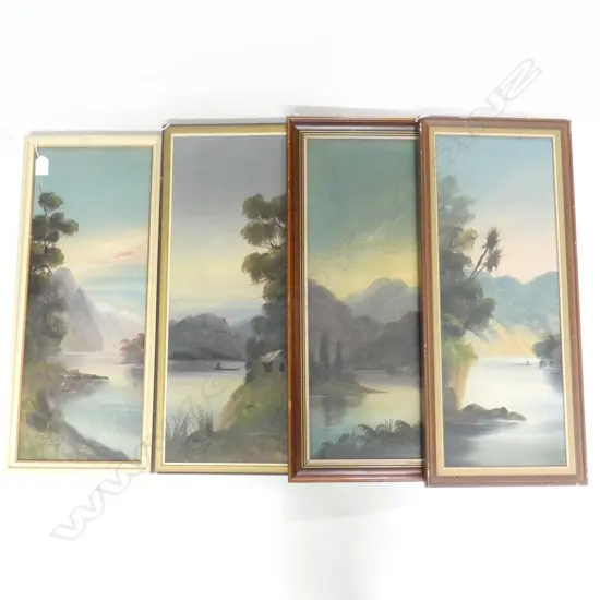 4 COLONIAL LANDSCAPE OILS; 2x PAUL WREN 2x F. MAXWELL 575x220mm