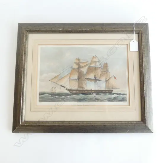 VINTAGE NAUTICAL FRAMED PRINT 'FRIGATE OF 36 GUNS' N FIELDING 1840  185 X 270MM