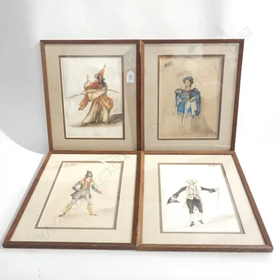 SET 4 ANTIQUE WATERCOLOURS OF GENTS INCLUDES A WIZARD..