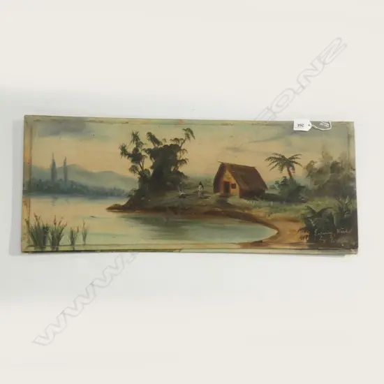 PR OIL ON BOARD 'EVENING WAIKATO' BY DE RITZ 250 X 640MM (UNFRAMED)