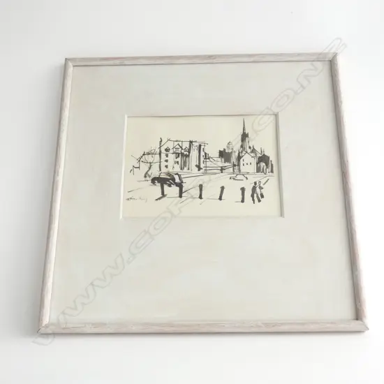 RONALD WALTER STENBERG CITYSCAPE INK SKETCH 110x155mm