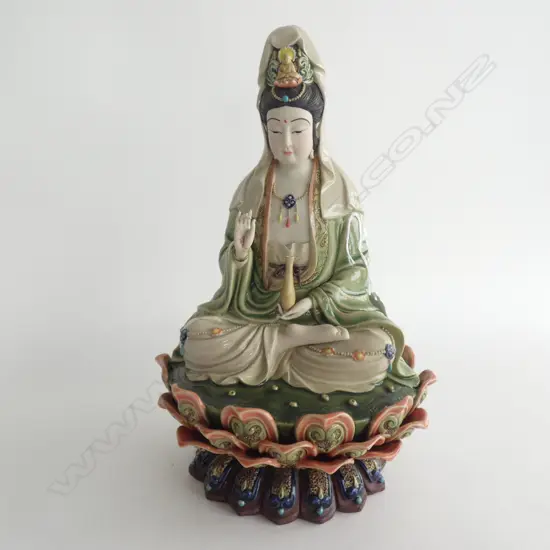 FINE PORCELAIN GUANYIN. SEAL MARKS & SIGNATURE TO BASE. H358 D208 W234