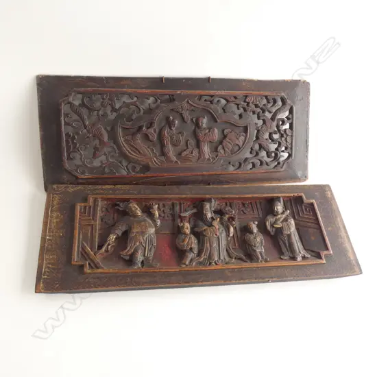 2 CARVED WOODEN ORIENTAL PANELS 130x380mm