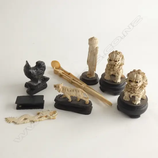 PR RESIN FU DOGS, IVORY FIGURE & TIGER ETC