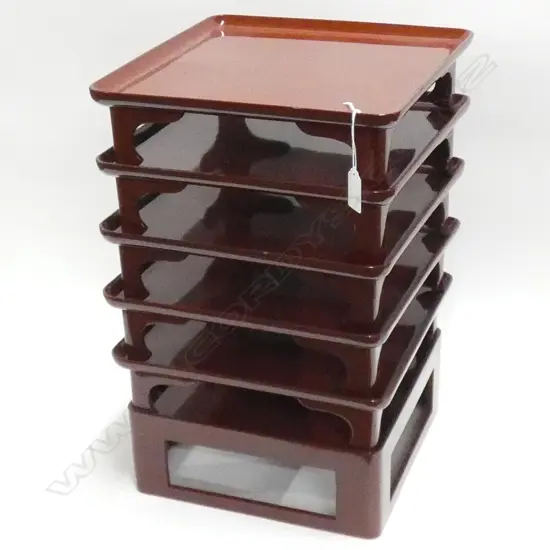 6 LACQUERED CEDAR TRAYS MEIJI PERIOD H78 W283mm