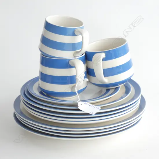 CORNISHWARE; 10 PLATES & 3 MUGS