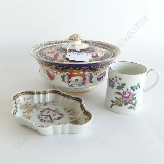 3 ANTIQUE PORCELAIN PCS INC. LIDDED BOWL DIA 155MM
