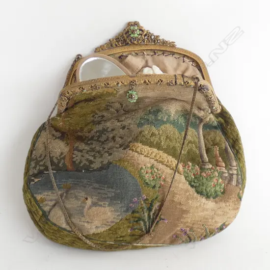 1930'S FANCY GILT METAL FRAMED TAPESTRY PURSE