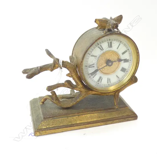 (18403) SM ANSONIA BRASS DESK CLOCK W BEE (A/F)  95 X 95MM