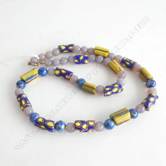 VINTAGE TRIBAL NECKLACE GLASS CYLINDER BEADS 