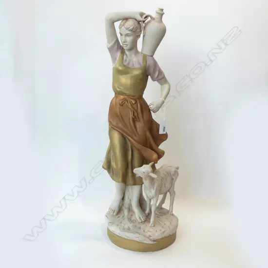 ROYAL DUX FIGURINE; LADY w. GOAT H.590mm