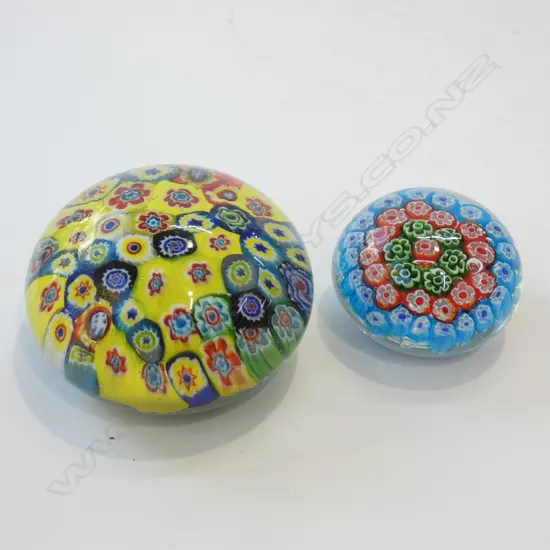 2 MILLEFIORI GLASS PAPERWEIGHTS