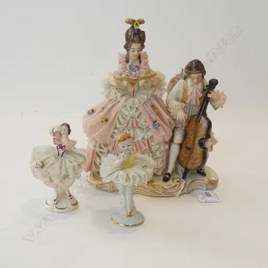 3 DRESDEN FIGURINES + ROYAL DOULTON 'THE OPEN ROAD'