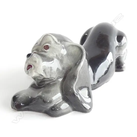 CROWN LYNN DOG GREY GLAZE TIKI MARK L 180 MM