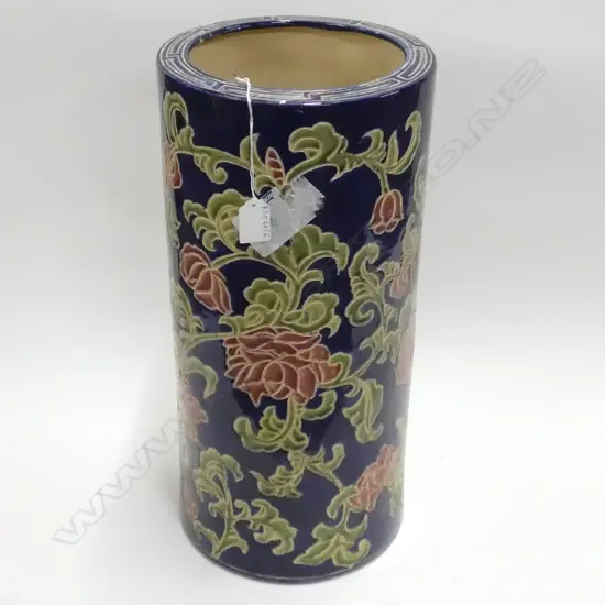 CERAMIC UMBRELLA STAND; BLUE w. FLORAL DECORATION H.480mm