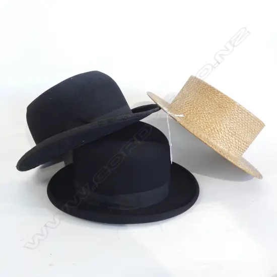 3 VINTAGE MENS HATS; 2 BLACK FELT 1 OTHER