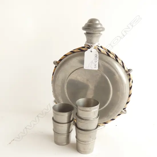 PEWTER HIP FLASK & 4 CUPS