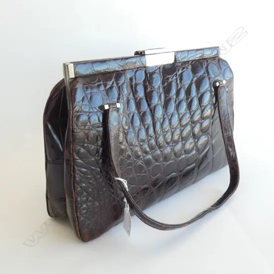 VINTAGE BROWN CROCODILE LEATHER HANDBAG 