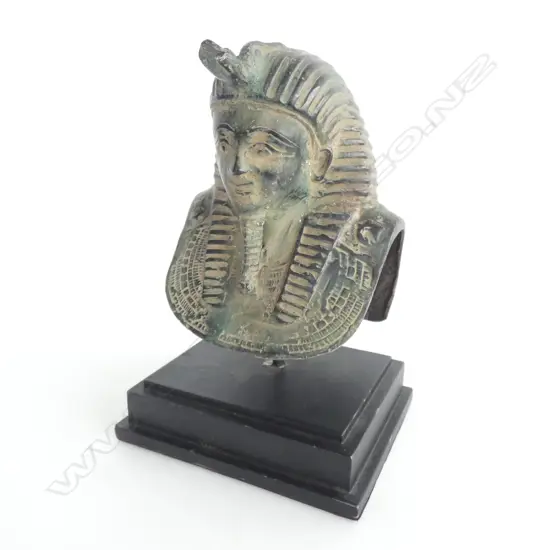 BRONZE EGYPTIAN PHARAOH BUST ON STAND H.255mm