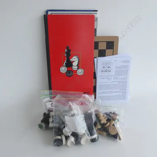 2 CHESS / DRAUGHTS SETS ONE w. WOODEN PCES